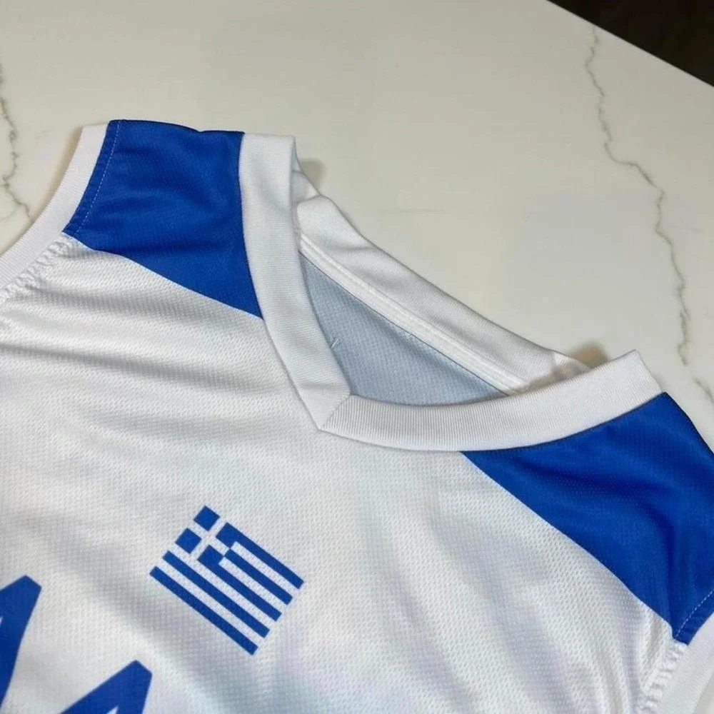 Greece Basketball Jersey Mens Giannis Antetokounmpo 34 White Blue Mesh L